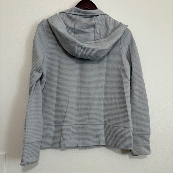 90 degrees Athletic Active Size Medium Gray Ribbed Zip Up Hooded Sweatshirt - Picture 7 of 8